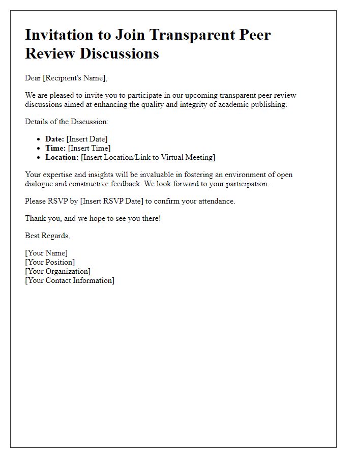 Letter template of invitation to join transparent peer review discussions