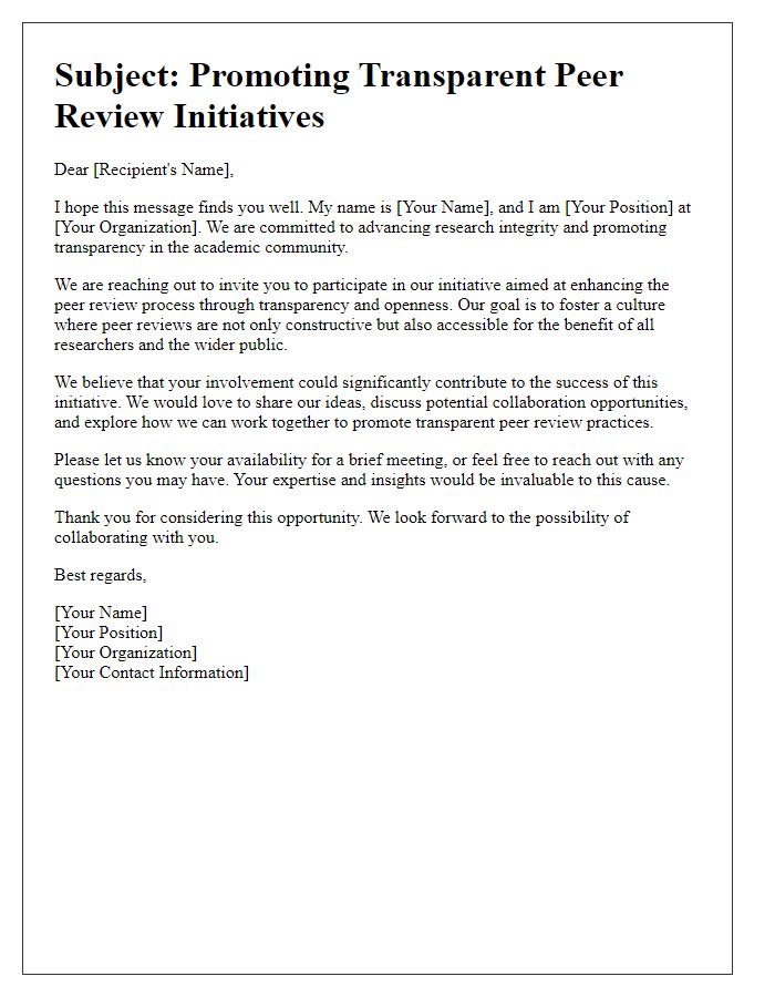 Letter template of outreach for promoting transparent peer review initiatives