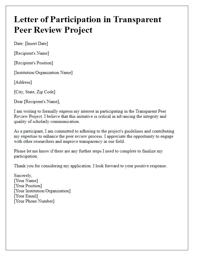 Letter template of participation in transparent peer review project