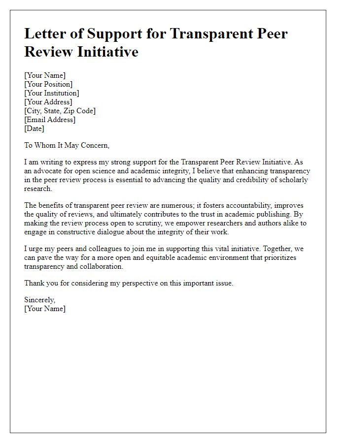 Letter template of support for transparent peer review initiative