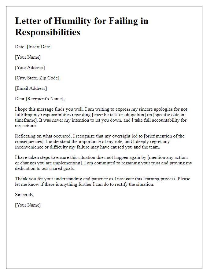 Letter template of humility for failing in responsibilities