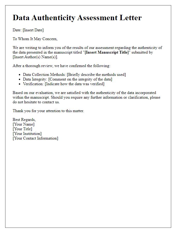 Letter template of manuscript data authenticity assessment