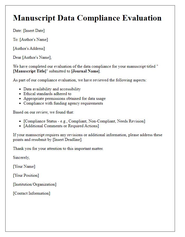 Letter template of manuscript data compliance evaluation