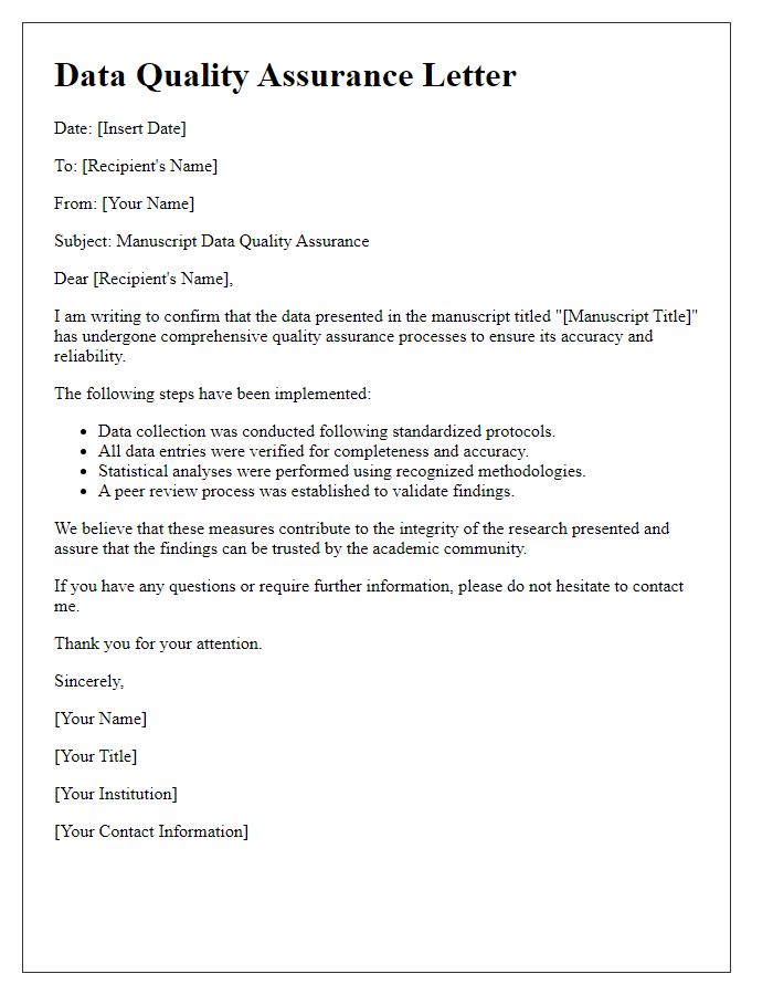 Letter template of manuscript data quality assurance