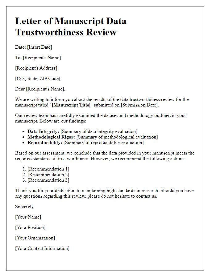 Letter template of manuscript data trustworthiness review