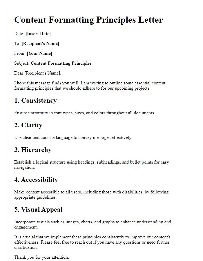 Letter template of content formatting principles