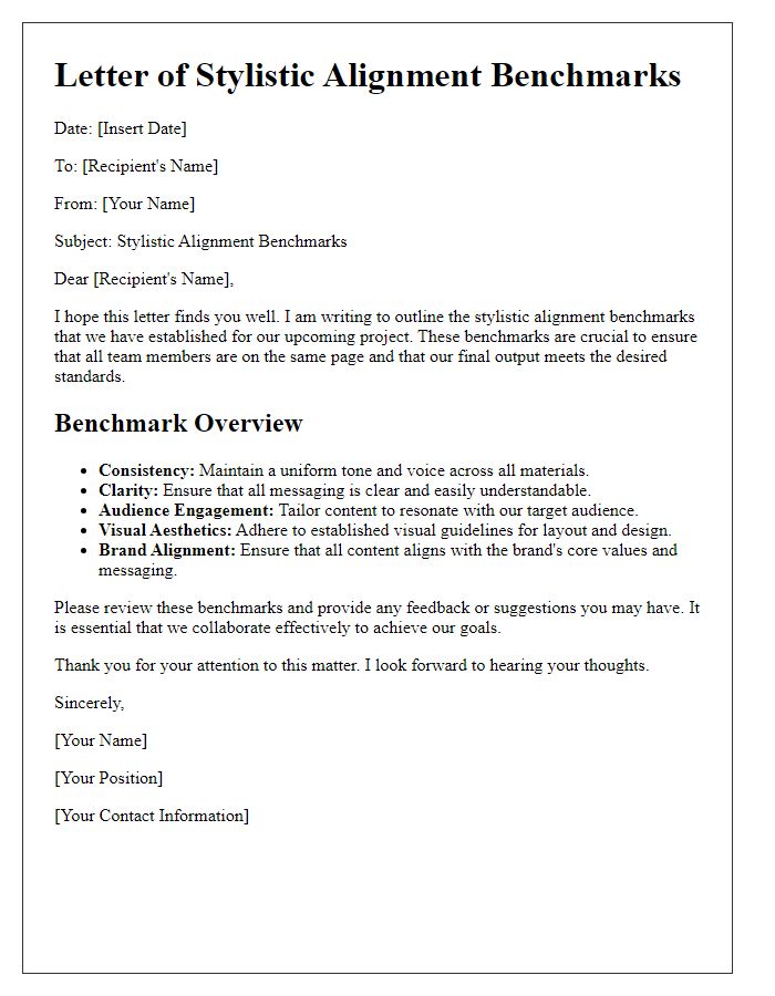 Letter template of stylistic alignment benchmarks