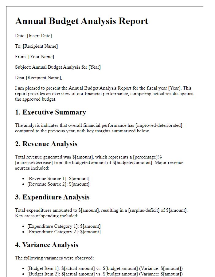 Letter template of annual budget analysis report