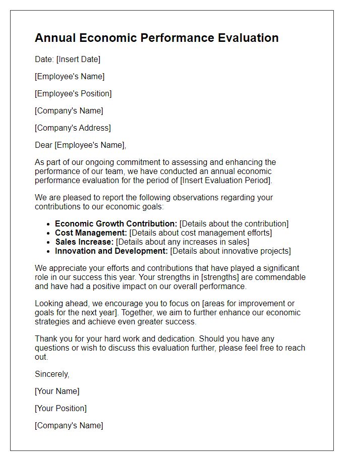 Letter template of annual economic performance evaluation