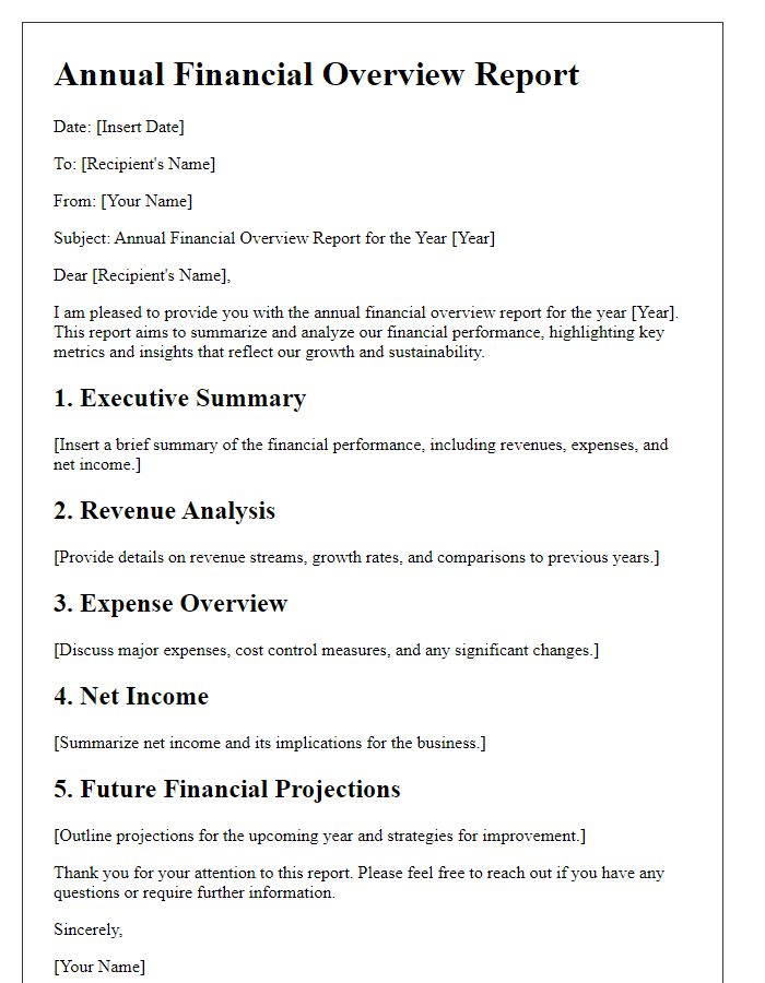 Letter template of annual financial overview report