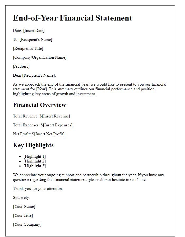 Letter template of end-of-year financial statement