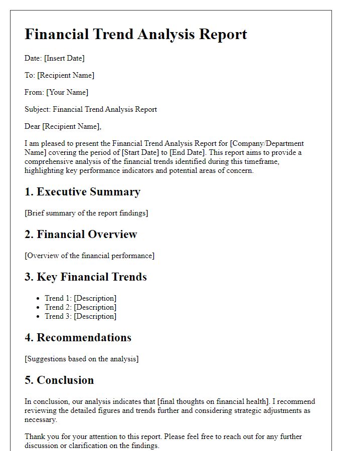 Letter template of financial trend analysis report