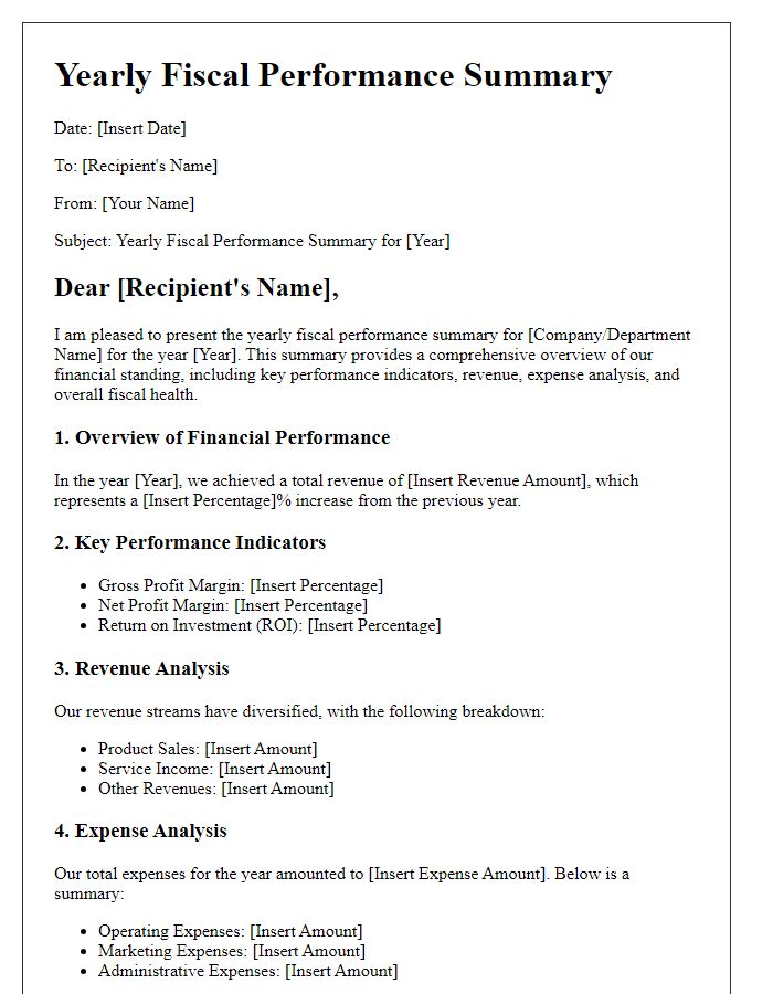 Letter template of yearly fiscal performance summary