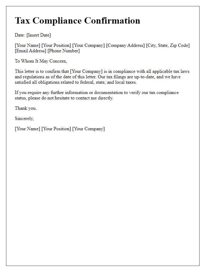 Letter template of Tax Compliance Confirmation