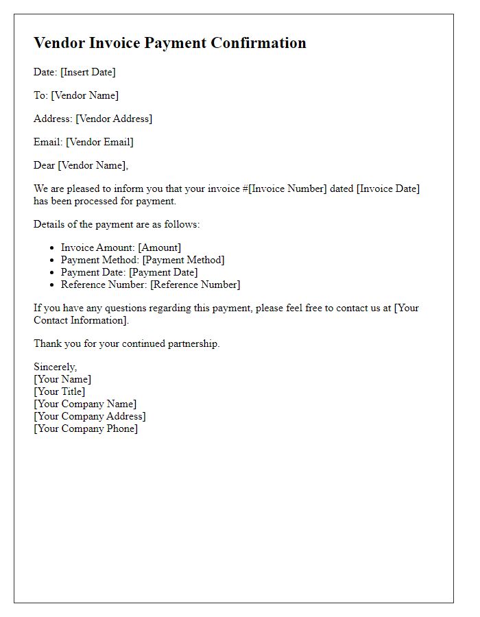 Letter template of Vendor Invoice Payment Confirmation