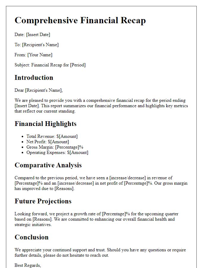 Letter template of comprehensive financial recap