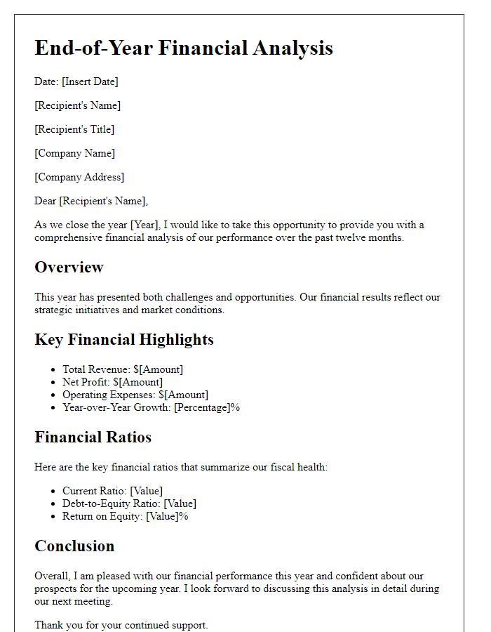 Letter template of end-of-year financial analysis