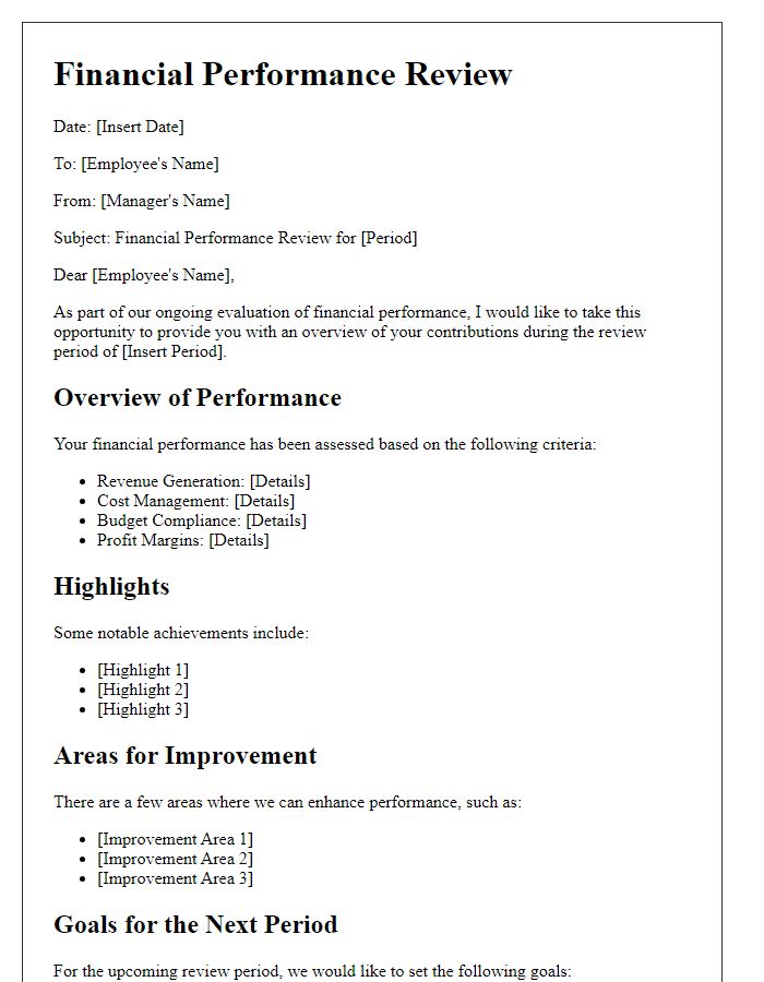 Letter template of financial performance review