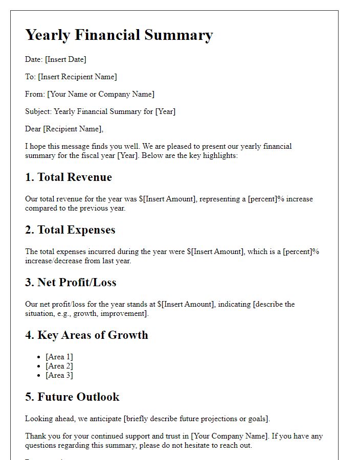 Letter template of yearly financial summary