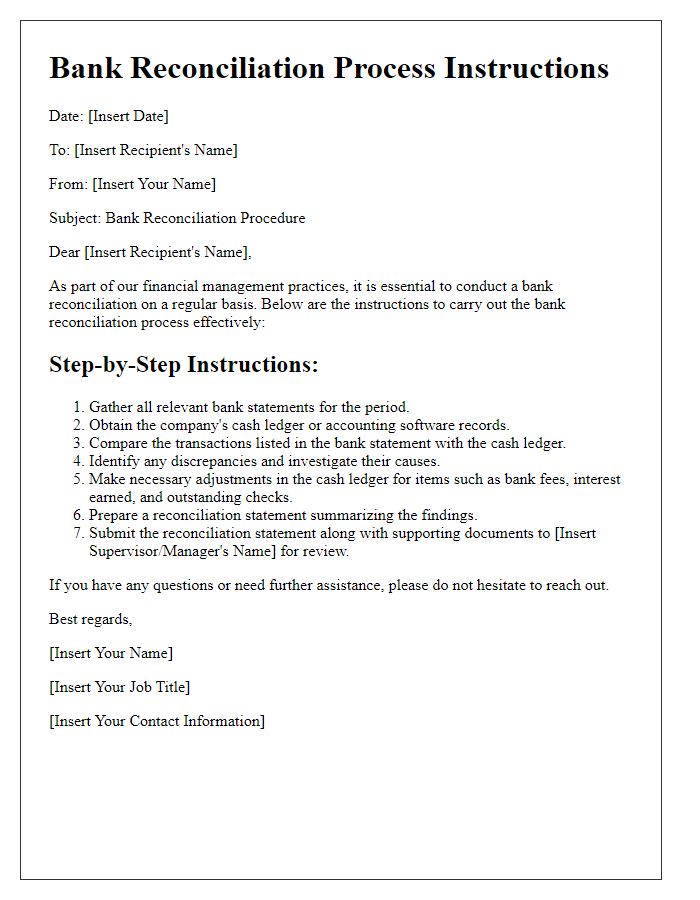 Letter template of Bank Reconciliation Process Instructions