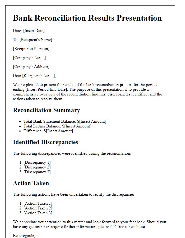 Letter template of Bank Reconciliation Results Presentation