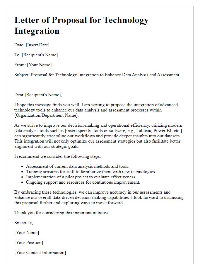 Letter template of technology integration to improve data analysis and assessment