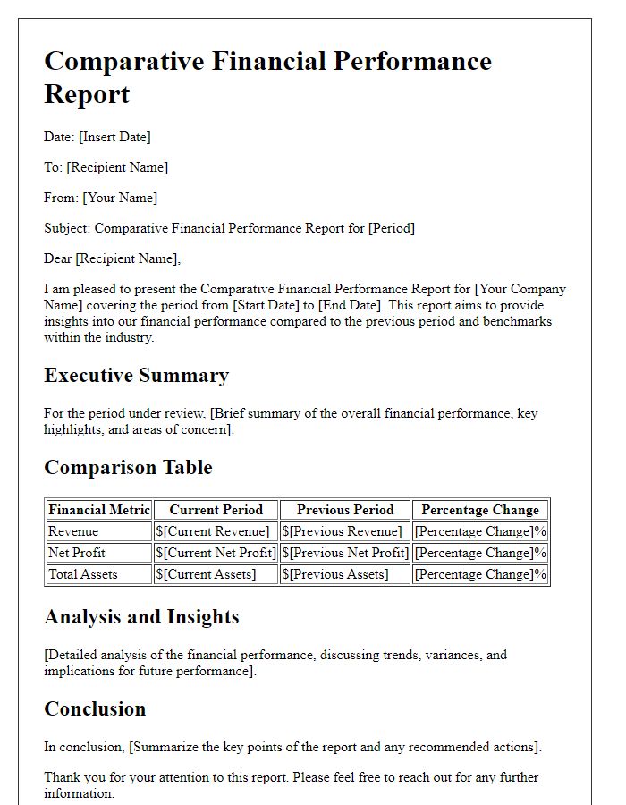 Letter template of comparative financial performance report