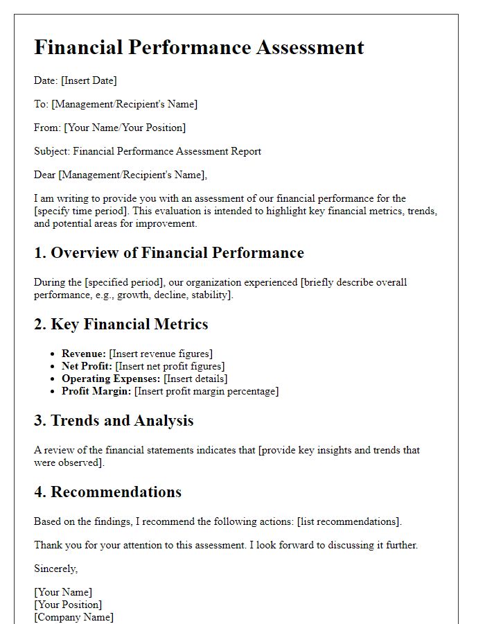 Letter template of financial performance assessment for management