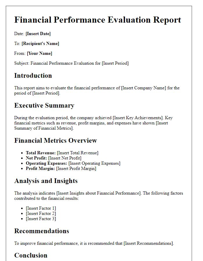 Letter template of financial performance evaluation report