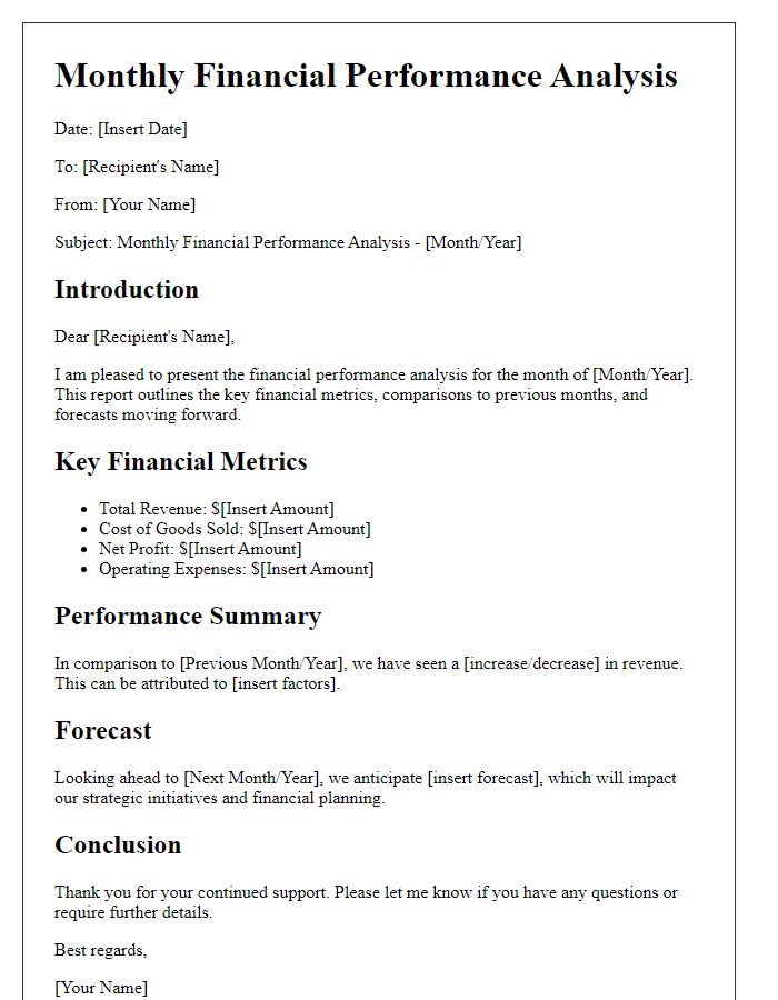 Letter template of monthly financial performance analysis