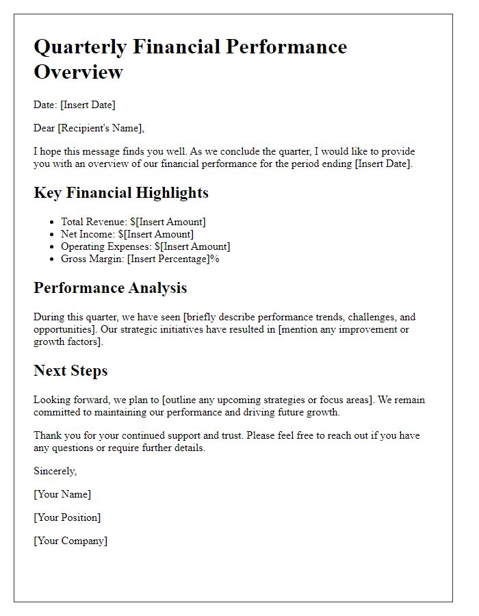 Letter template of quarterly financial performance overview