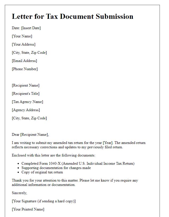 Letter template of tax document submission for amended returns