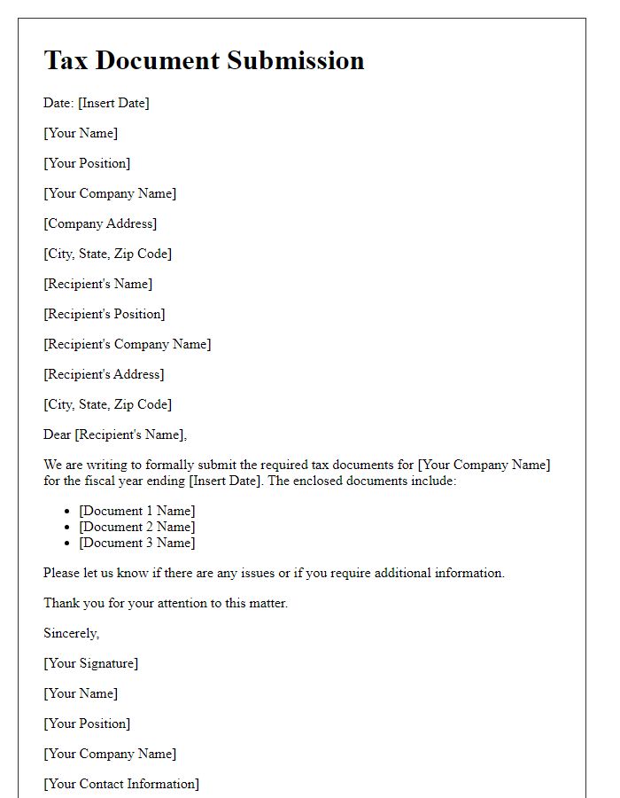 Letter template of tax document submission for businesses