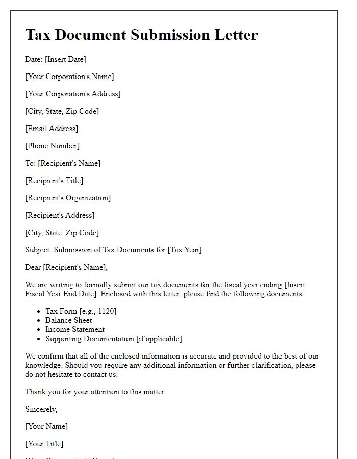 Letter template of tax document submission for corporations