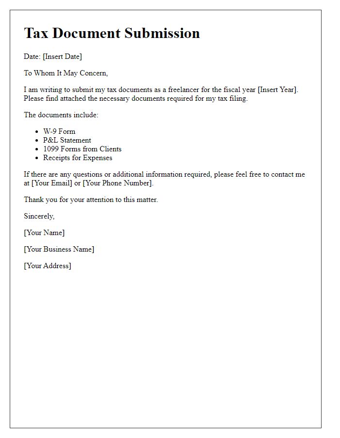 Letter template of tax document submission for freelancers