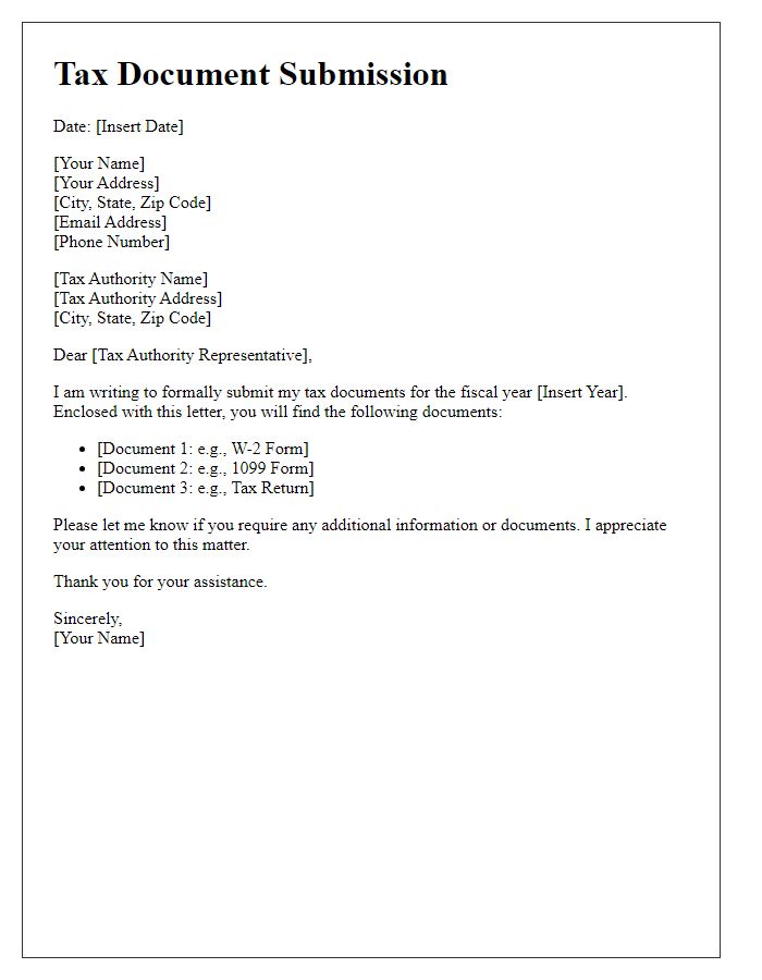 Letter template of tax document submission for individuals