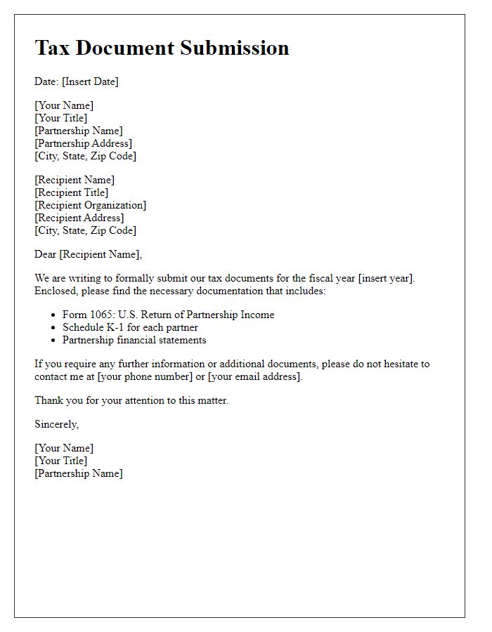 Letter template of tax document submission for partnerships