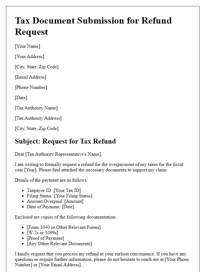 Letter template of tax document submission for refund requests