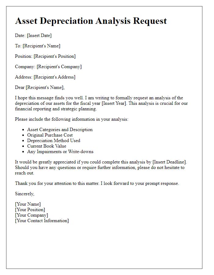 Letter template of asset depreciation analysis request