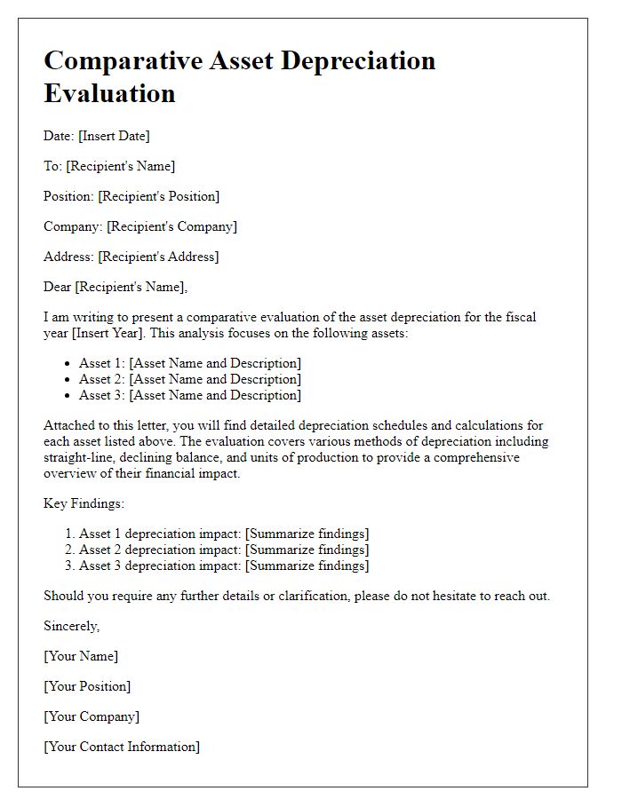 Letter template of comparative asset depreciation evaluation