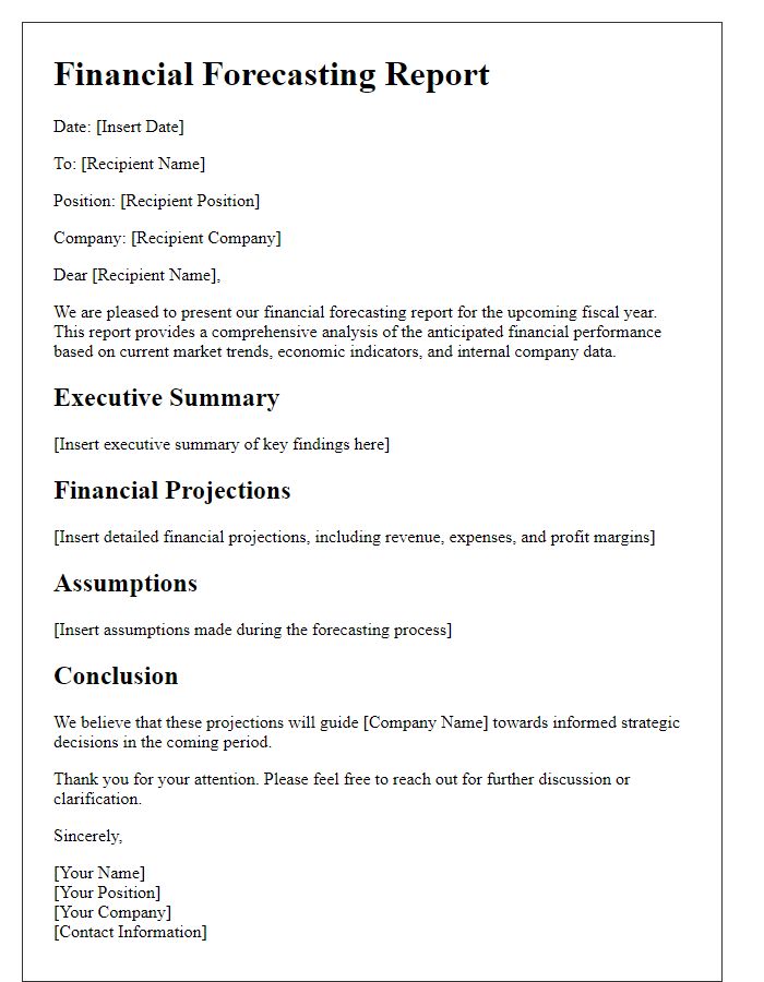 Letter template of financial forecasting report