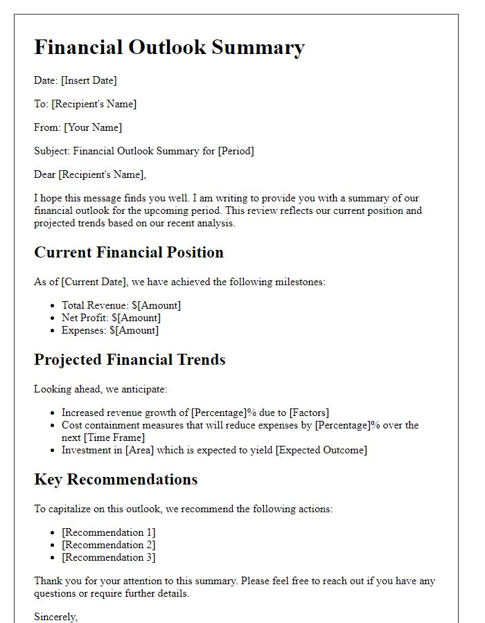 Letter template of financial outlook summary