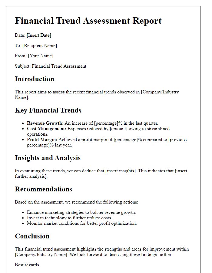 Letter template of financial trend assessment