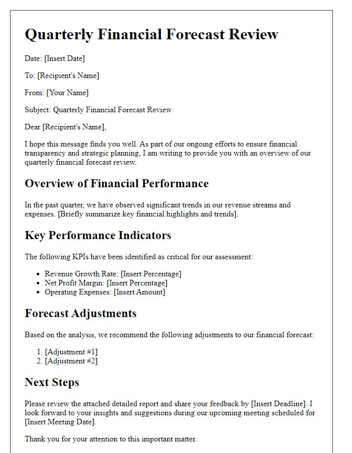 Letter template of quarterly financial forecast review