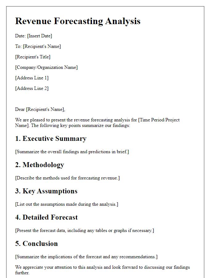 Letter template of revenue forecasting analysis