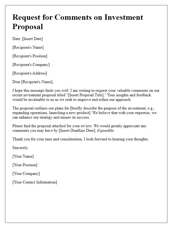 Letter template of investment proposal comments request