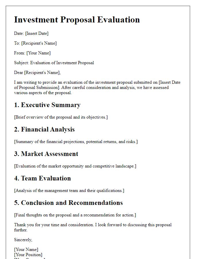 Letter template of investment proposal evaluation