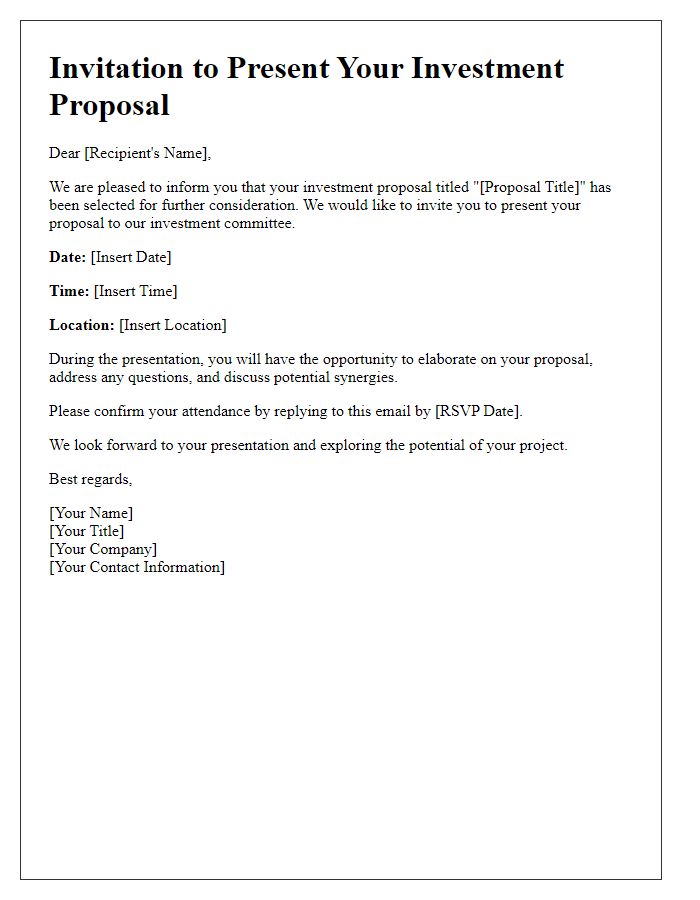 Letter template of investment proposal response invitation