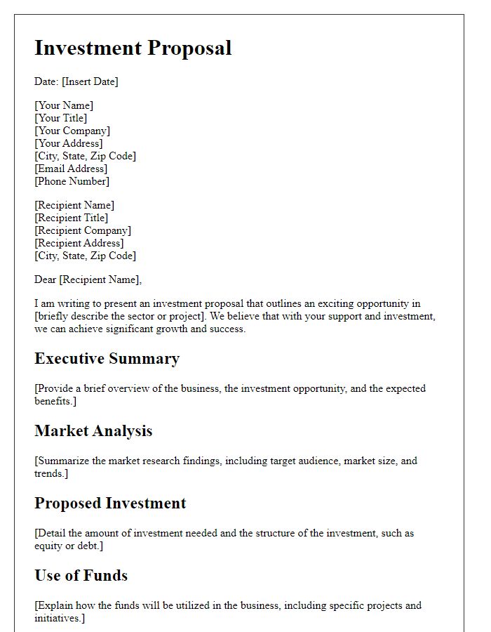 Letter template of investment proposal suggestions