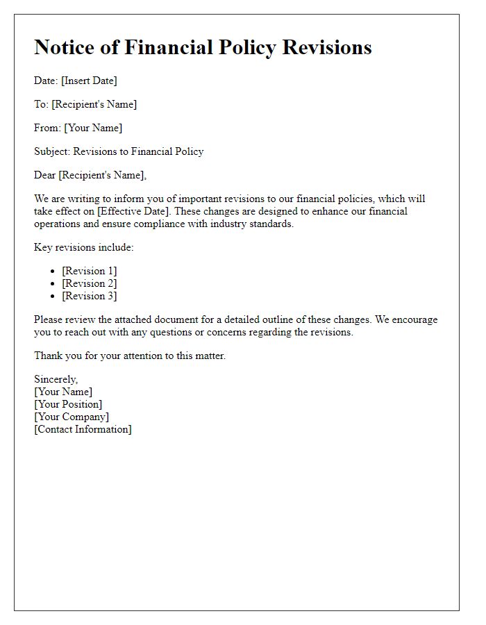 Letter template of notice regarding financial policy revisions